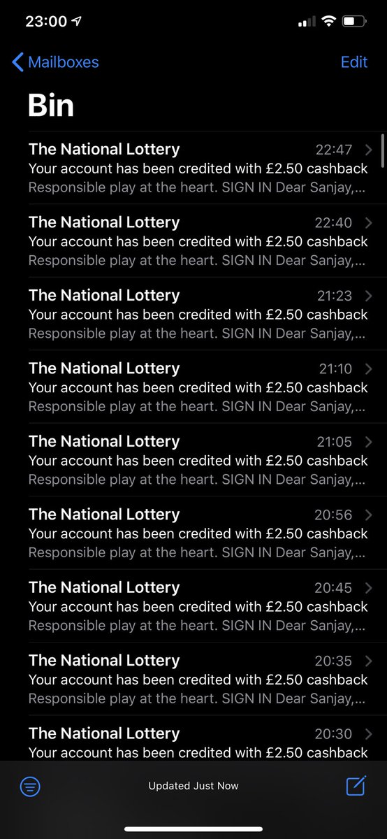 someone at <a href="/TNLUK/">The National Lottery</a> really want me to know about £2.50. In total 14 email about it. Thanks for the heads up.