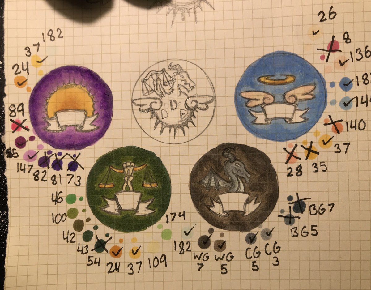 DanMangen's tweet photo. And last but not least, the buttons for the divine delta force! (It was an inside joke about the party being a cleric, a vengeance paladin, a zealot barbarian and aasimar bard tasked with killing a necromancer) https://t.co/AtovWwfPYX