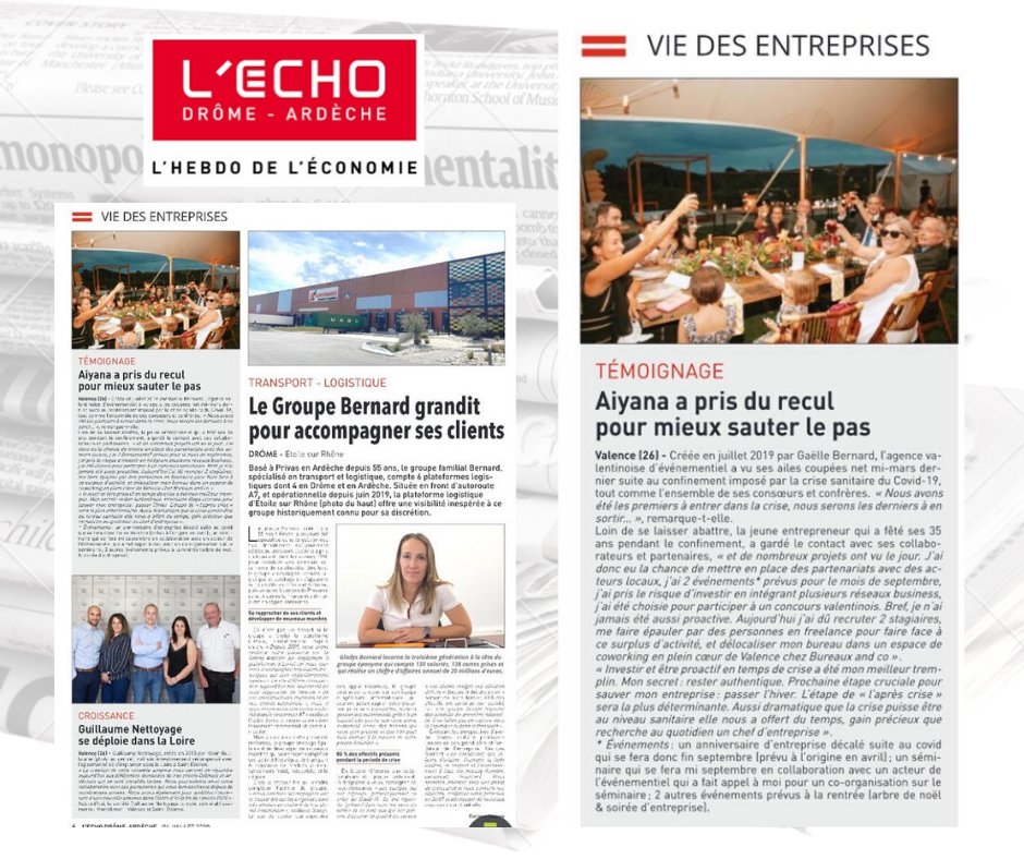AiyanaEvent's tweet photo. (( 📣 P R E S S E 🎤 ))

😍 Wow 😍
M E R C I au magazine @Echo2607 pour ce bel article qui retranscrit à la perfection notre état d'esprit.
#AGENCE #EVENEMENTIELLE #VALENCE #DROME #ARDECHE #INAUGURATION #ANNIVERSAIRE #entreprise #FORMATION #ORGANISATION #EVENT #EVENEMENTS https://t.co/yqqKXAQAb6
