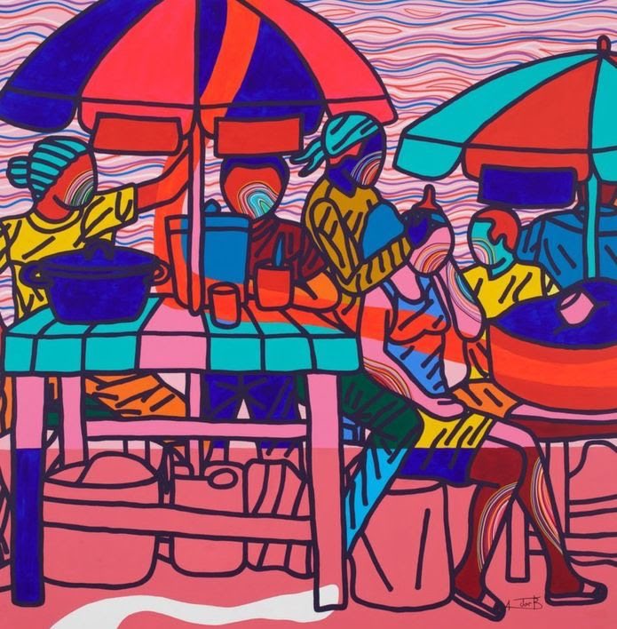 «We dey road » by Bernard Ategwa

His painting style is based on complex line drawings on canvas, which are executed free-hand. Between representation and storytelling, his paintings describe the frenetic bustle of Douala, Cameroon’s economic capital.#contemporaryart