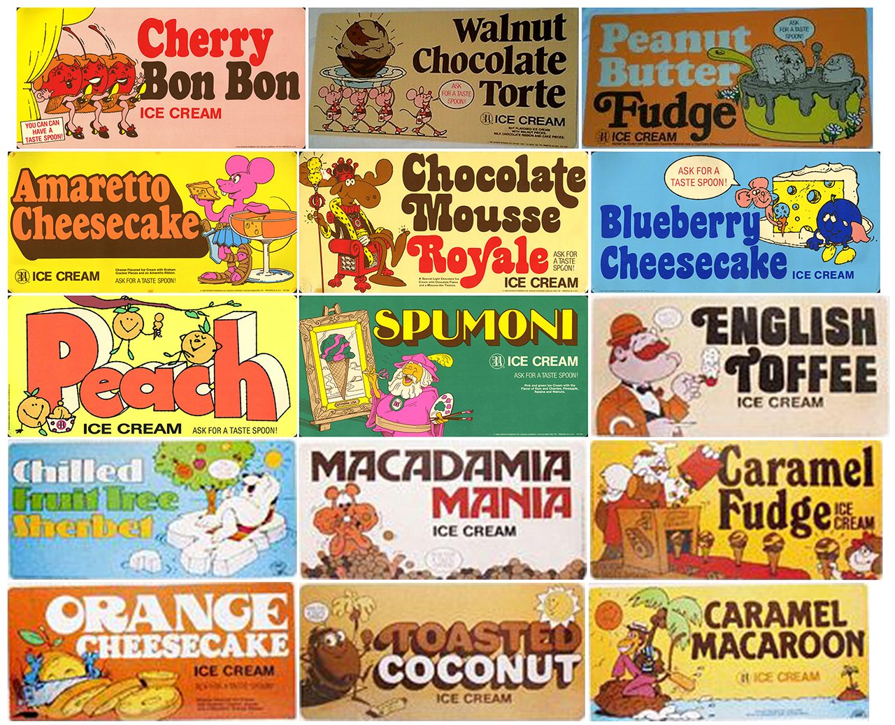 タッド星谷 Tad Hoshiya Pa Twitter 70年代 80年代のアメリカのサーティワンアイスクリーム Baskin Robbins のフレーバーイラスト その4 T Co Atmy5rtzsp Twitter