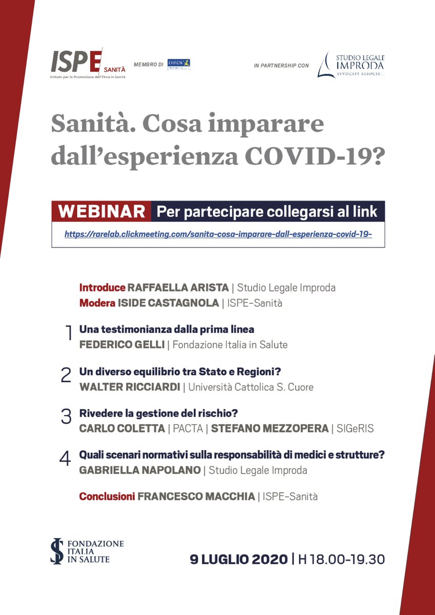 Ispe_sanit's tweet photo. 📌 Sanità. Cosa imparare dall’esperienza COVID-19?
 
🔗 Ecco il link per partecipare al nostro #webinar online
▶︎ https://t.co/NBpXIMrf41 ◀︎
 
📅 Giovedì 9 luglio
🕕 Ore 18:00

Vi aspettiamo! https://t.co/2CRLwamXpN