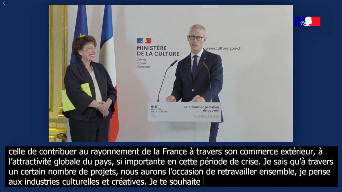 VoxaDirect's tweet photo. Roselyne Bachelot succède à Franck Riester au @MinistereCC : la passation de pouvoir rendue accessible pour cette occasion ! (@VoxaDirect aux manettes)
Pour visionner : https://t.co/978xO2ZdMW
#voxadirect #soustitrage #vélotypie #accessibilité https://t.co/juWirvYaiu