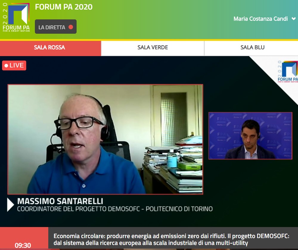 Steps_Polito's tweet photo. @FPA_net live, Prof.Santarelli @PoliTOnews on #DEMOSOFC as #circulareconomy industrial success recovering #biogas from #smat #wastewater, producing #GreenEnergy with #FuelCell at high efficiency @ConvionFuelCell @VTTFinland @fch_ju @imperialcollege https://t.co/psGgT25LVw