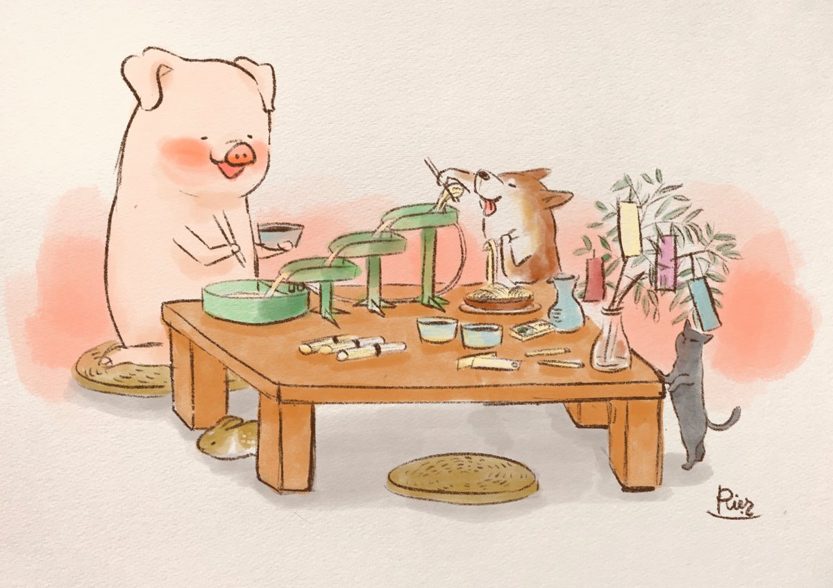 「じゅんばんっこだよ!

#ぶたまみれ #piggy #illustration 」|中谷 理恵 Rie Nakatani@絵画造形のイラスト