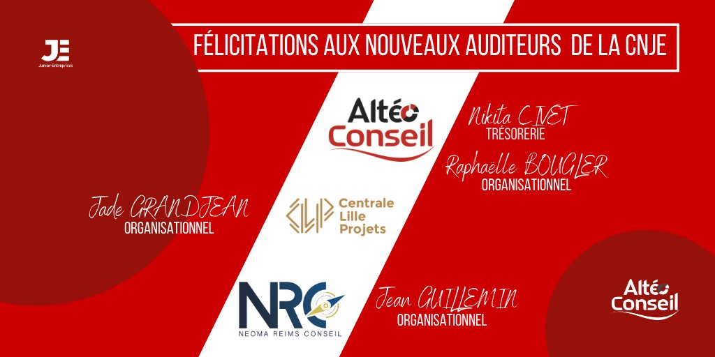 Félicitations à Raphaëlle Bougler et Nikita Civet, qui deviennent respectivement Auditrices-Conseil en Organisationnel et en Trésorerie à l’issue de ce #WEFFAE20 ! Bravo également aux nouveaux Auditeurs-Conseil de nos Junior-Entreprises partenaires.