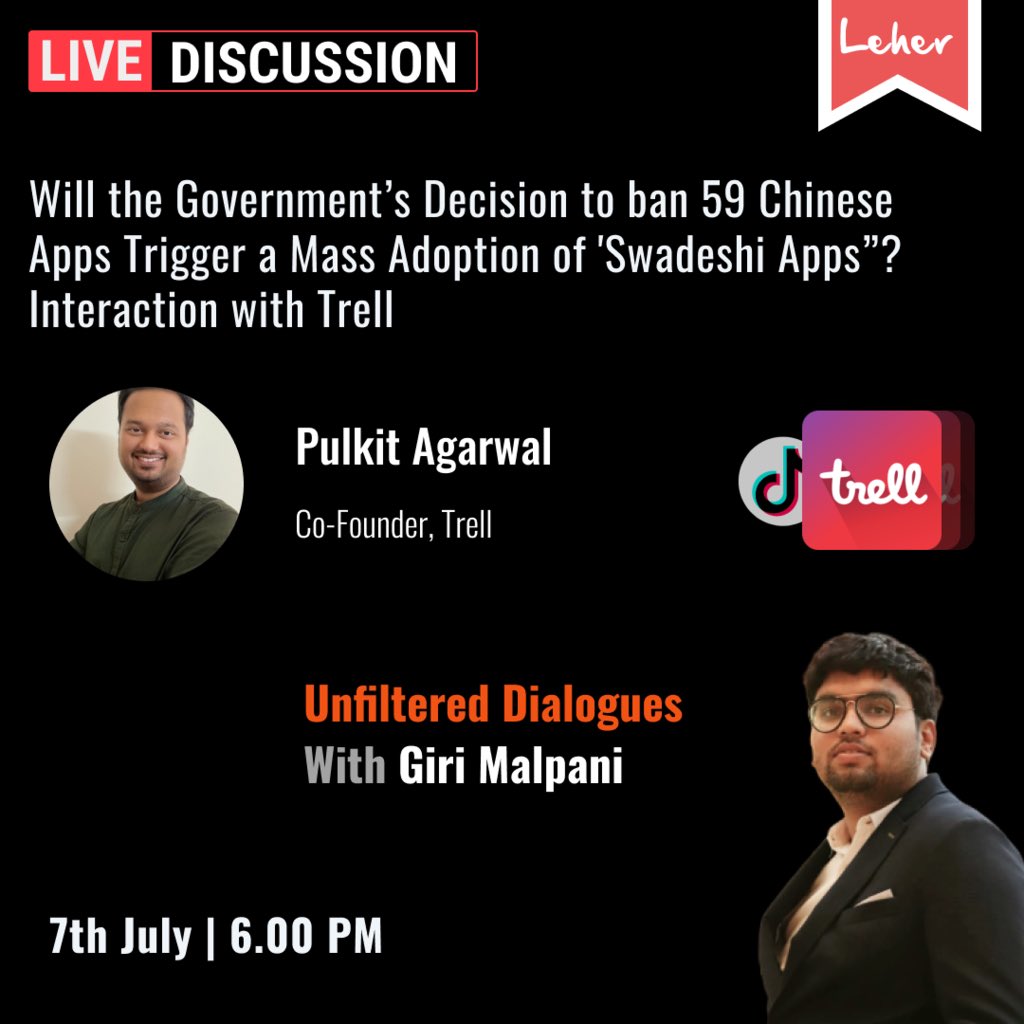 asmita_leher's tweet photo. LIVE DISCUSSION with Mr. Pulkit Agarwal, Cofounder @TrellApp 

Watch at - https://t.co/shPtDpBvHk https://t.co/BHWZM8z6dl