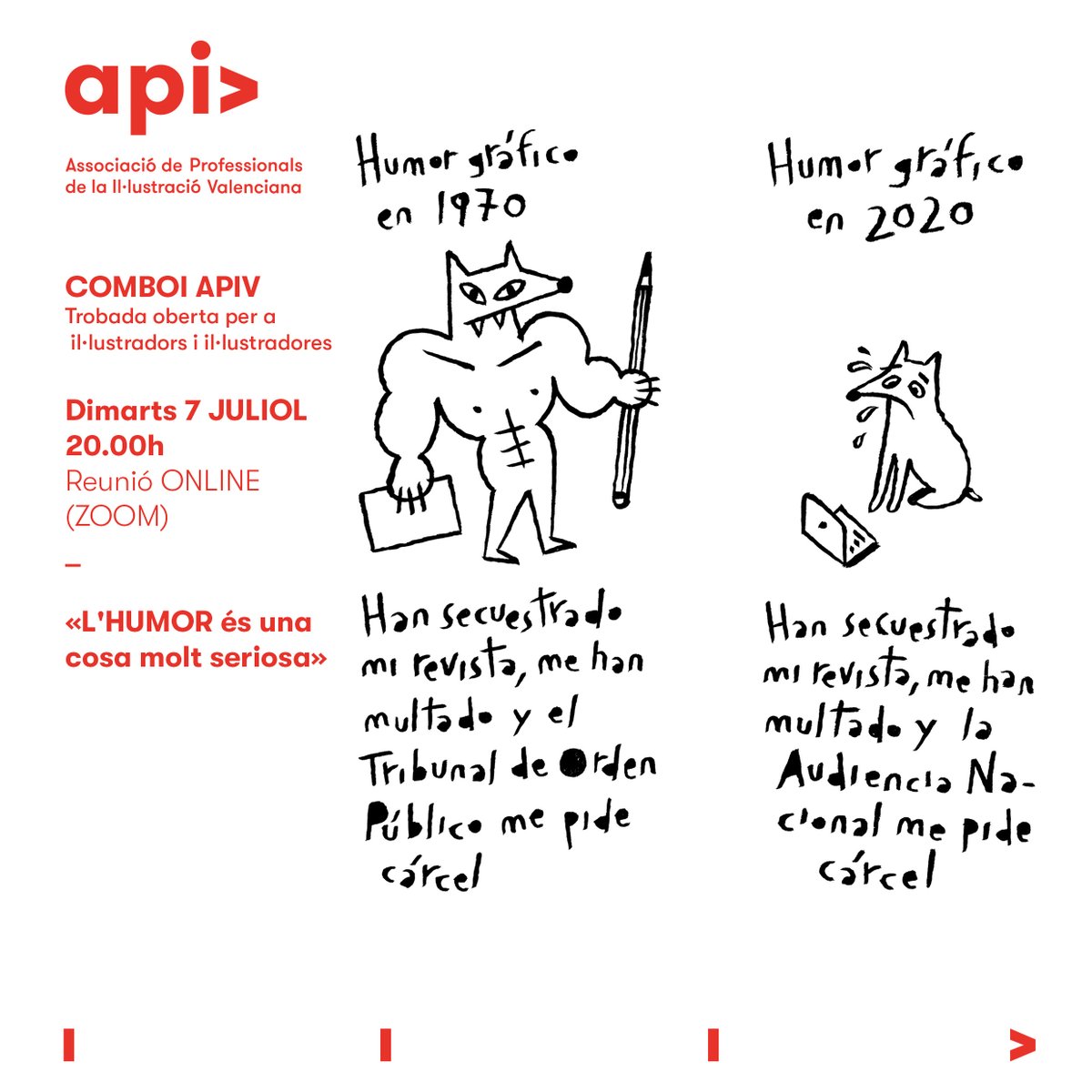 revistamongolia's tweet photo. HOY, marte a las 20h nuevo #COMBOI En la @APIValencia se debatirá la actualidad del humor gráfico con el mongol @darioadanti. ¡Apúntense!
Acceso al enlace de ZOOM
https://t.co/3Rvx63CdaH https://t.co/nah2MNiRbn