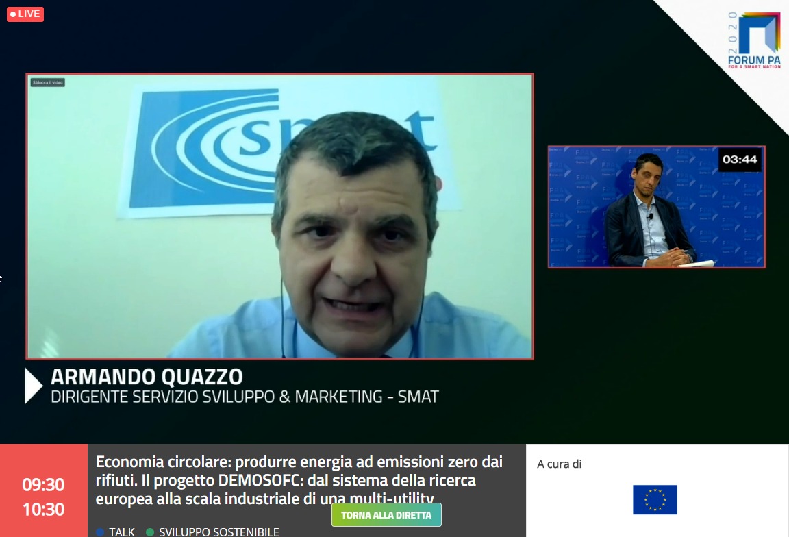 Steps_Polito's tweet photo. Armando Quazzo, #SMAT at #FORUMPA2020 live. #DEMOSOFC shows how we can produce #GreenEnergy at #zeroemission with industrial research and synergies with University applied research. https://t.co/DS9AVaUpXY