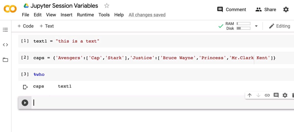 _fastrack's tweet photo. If you're using jupyter notebook for Data Science with Python , use %who to get list of used variables. Good morning 🌞 #Jupyter #PythonProgramming #DataScience #100DaysOfMLCode @ProjectJupyter https://t.co/ATWn8pIZWl