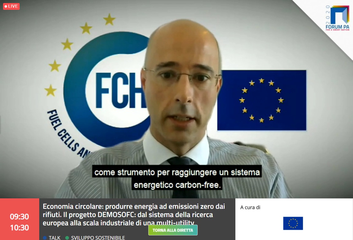 Steps_Polito's tweet photo. @fch_ju at #FORUMPA2020 with Antonio Aguilo, #DEMOSOFC officer. Europe is working on a new strategy on energy system integration which includes hydrogen playing a major role in #GreenEnergy and #circulareconomy @aaguilo77 https://t.co/T3UmjbOhwP