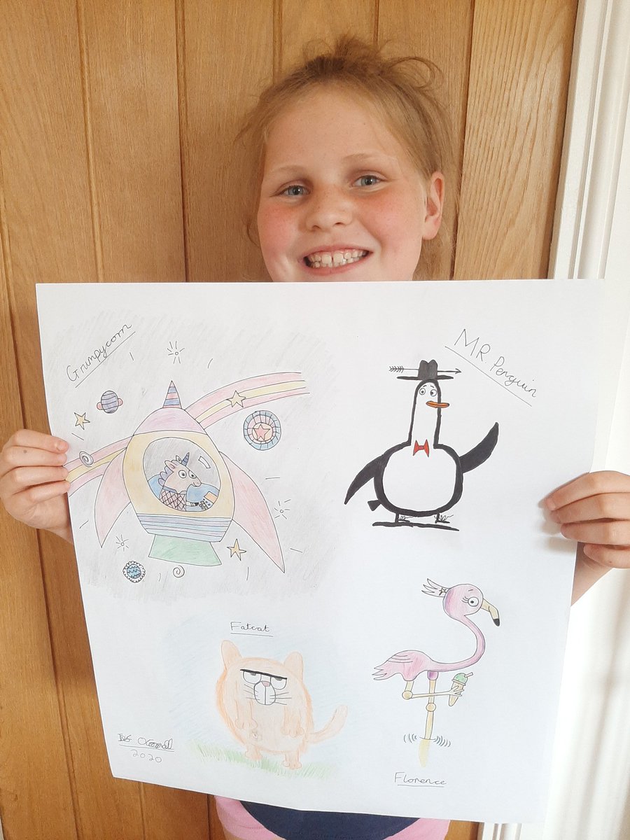 @UKLaureate @Booktrust I thought Iris might do one a day. Of course not. Here is her day 2 effort for #CressidaSummerCamp. She does love these drawing videos @jabberworks @RobBiddulph @Alex_T_Smith @NadiaShireen. We're seriously running out of paper! #magicideas