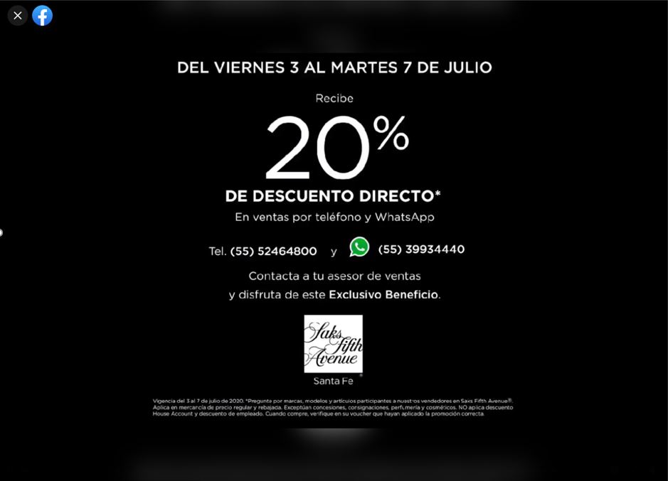 cazamx's tweet photo. Promoción Saks Fifth Avenue: 20% de descuento adicional si compras por teléfono o WhatsApp https://t.co/0CoP1hONyt

#Oferta #promocion #México #ofertas #promociones #descuentos #Cazaofertas https://t.co/PNF06brGOt