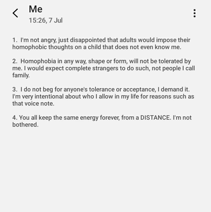 Mfanothando's tweet photo. The homophobic relatives are back via SMS because they're all blocked. 😬😬😬 https://t.co/0HlYOoyMmM