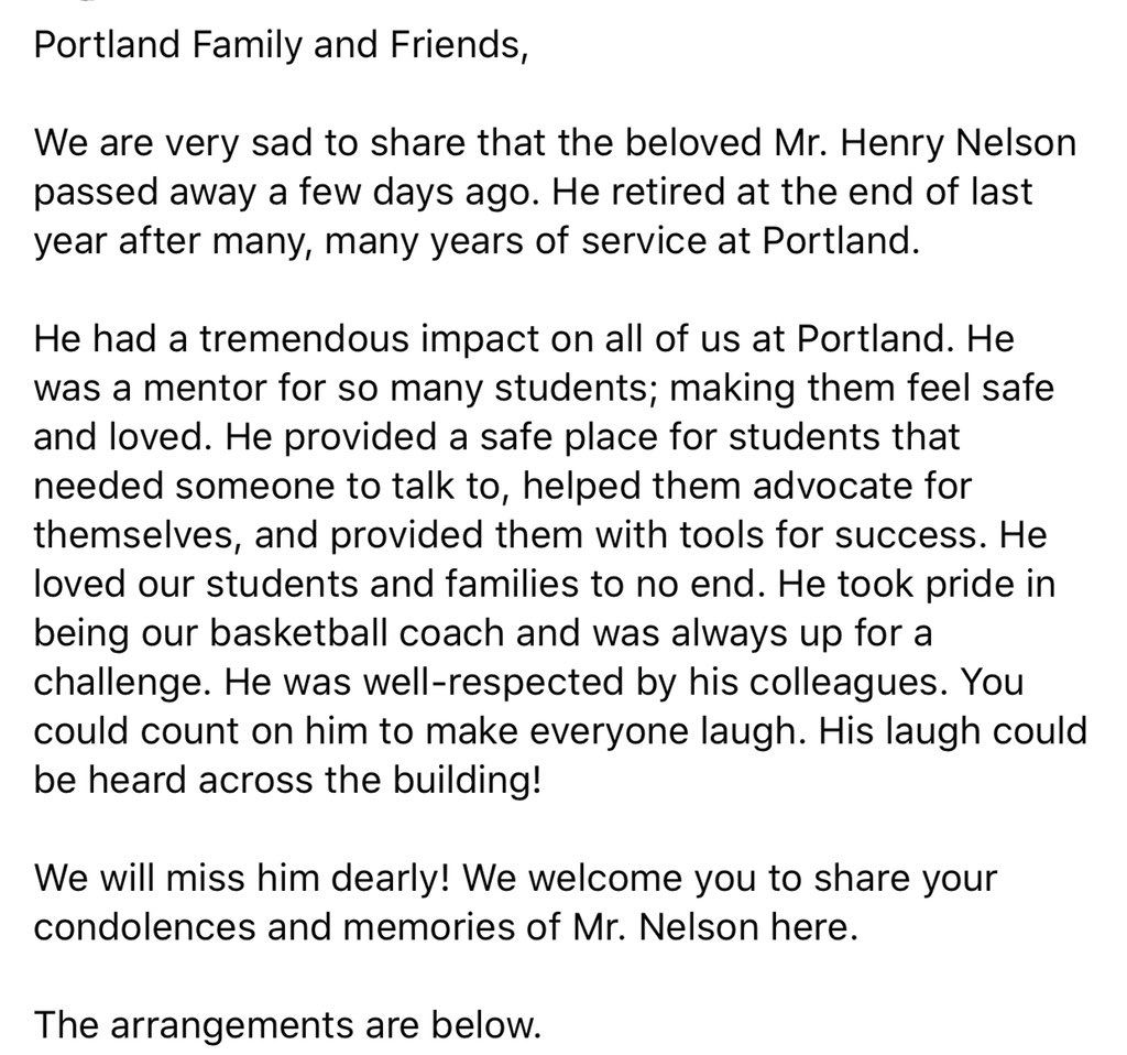 portlandjcps's tweet photo. We are heartbroken at the news of the passing of Mr. Henry Nelson. He was committed to the success of students at Portland Elementary. He retired at the end of last year, but his legacy remains. #WeMissYou #RestInPeace @perkinsmomof4 @JCPSKY @Dianne92327817 https://t.co/DB6auOpCcO