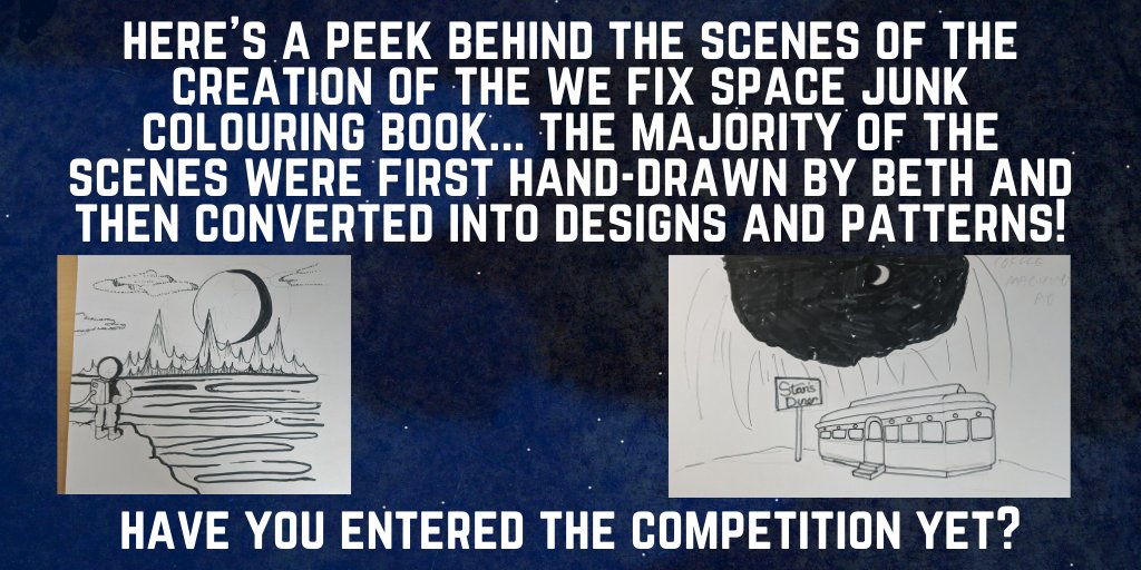 WeFixSpaceJunk's tweet photo. This week we'll be sharing a few behind-the-scenes shots of the We Fix Space Junk colouring book!
To enter the We Fix Space Junk fanart competition, upload your fanart to Twitter, tag us in the tweet and use the hashtag #SpaceJunkComp! https://t.co/X0xbRwyRzx