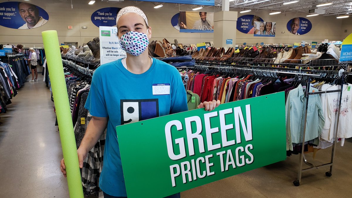 GoodwillGrMC's tweet photo. Go GREEN! ♻ Save some GREEN 💲 on GREEN tags this week at #AmazingGoodwill! 💚💚💚 Every item with a GREEN TAG on sale at our #AmazingGoodwill Stores is now HALF OFF until Monday, July 13, 2020.  https://t.co/cT1yxrk3Tx https://t.co/JUtO2RAqtk