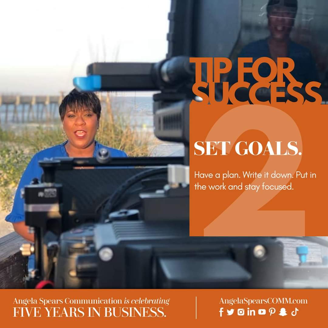 angelaspearscom's tweet photo. As I celebrate five years in business, I want to share another #TipForSuccess. Entrepreneurs, set goals. Have a plan. Write it down. Then, put in the work and stay focused. #ASCommunication #PowerOfYourVoice https://t.co/eQPDoI5H7v