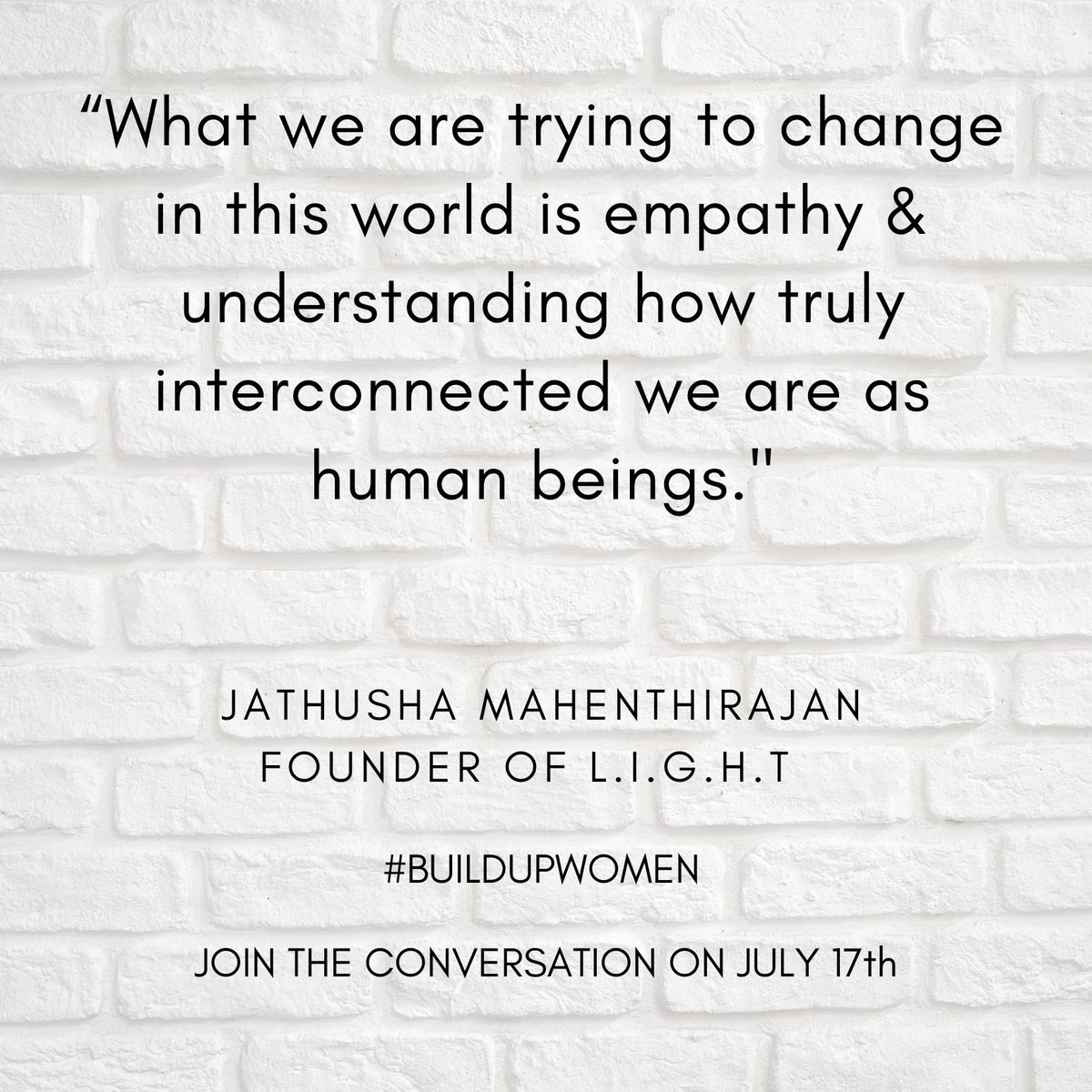 BuildupwomenS's tweet photo. So thrilled to have @jathushamahen Founder of @LIGHTcommunity_  on board for the next #buildupwomen series on the importance of moving beyond diversity and more towards Anti-Racism &amp; Inclusion

Join the conversation on Fri, July 17th at 2pmEST!
https://t.co/oVXAM51Xsz https://t.co/fLX174IYVn
