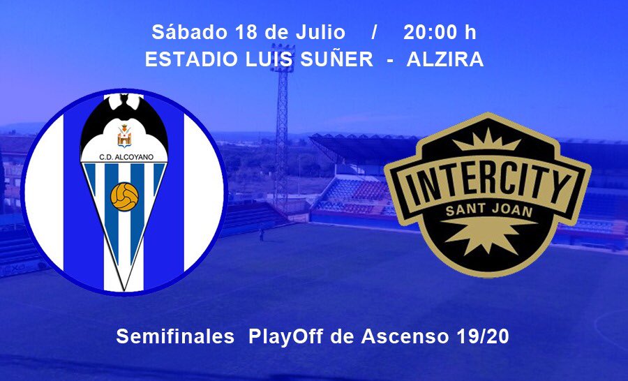 CD_Alcoyano's tweet photo. 💙 ¡𝙅𝙐𝙀𝙂𝘼 𝙀𝙇 𝘿𝙀𝙋𝙊𝙍𝙏𝙄𝙑𝙊!

Semifinal Play Off Ascenso a 2B

💪🏼 𝘼𝙡𝙯𝙞𝙧𝙖 𝙣𝙤𝙨 𝙚𝙨𝙥𝙚𝙧𝙖

📅 18 de Julio
⏱ 20:00h
🏟 Luis Suñer
🆚 @CFIntercity 

#AlcoyanoIntercity  #PlayOff https://t.co/pyJeLIS0YA
