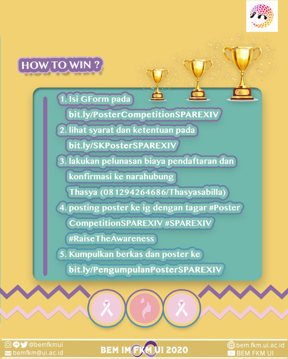 PerayaanHKN's tweet photo. Dengan berpartisipasi dalam kegiatan ini kamu dapat berperan dalam menyebarkan informasi kesehatan mengenai kanker payudara dan hasil karyamu diharapkan dapat meningkatkan kesadaran masyarakat untuk melakukan pencegahan kanker payudara.
#SPAREXIV #RaiseYourAwareness https://t.co/pNg5JhI72d