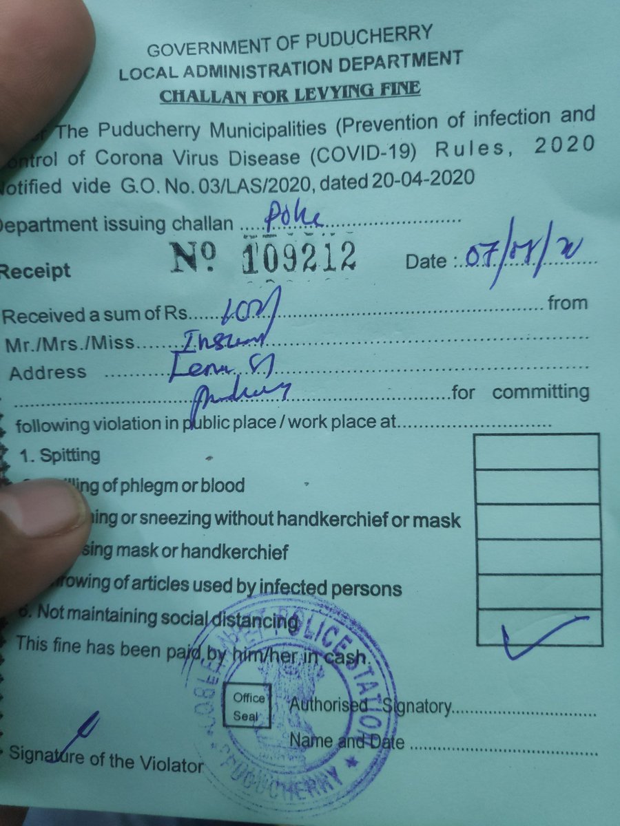 agasthiyappan_m's tweet photo. For not maintaining social distancing when there is no coustomer in the shop. During these tough times when there is no sales in our shop this is been done by Pondicherry police.@VNarayanasami @CMPuducherry @thekiranbedi @PTTVOnlineNews https://t.co/6tvbwljPbw