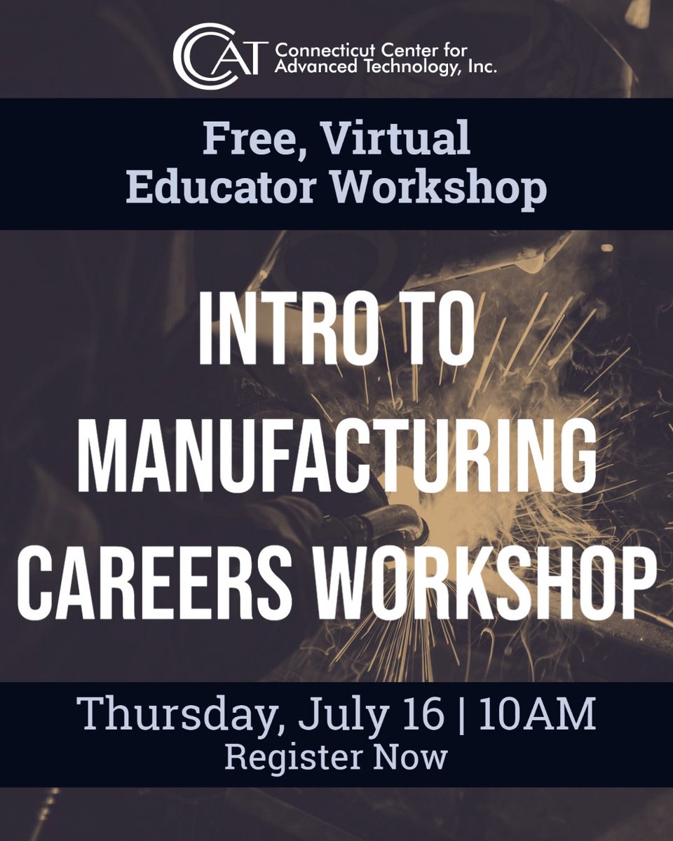 CTDreamItDoIt's tweet photo. Join us for a free virtual workshop for educators, Thursday, July 16, to learn about manufacturing careers and career pathways available to your students. Register now 👉 https://t.co/Q7bhSJU8NQ
#CTManufacturing #DistanceLearning #CTCreators #CreatorsWanted https://t.co/YwpKHutr56