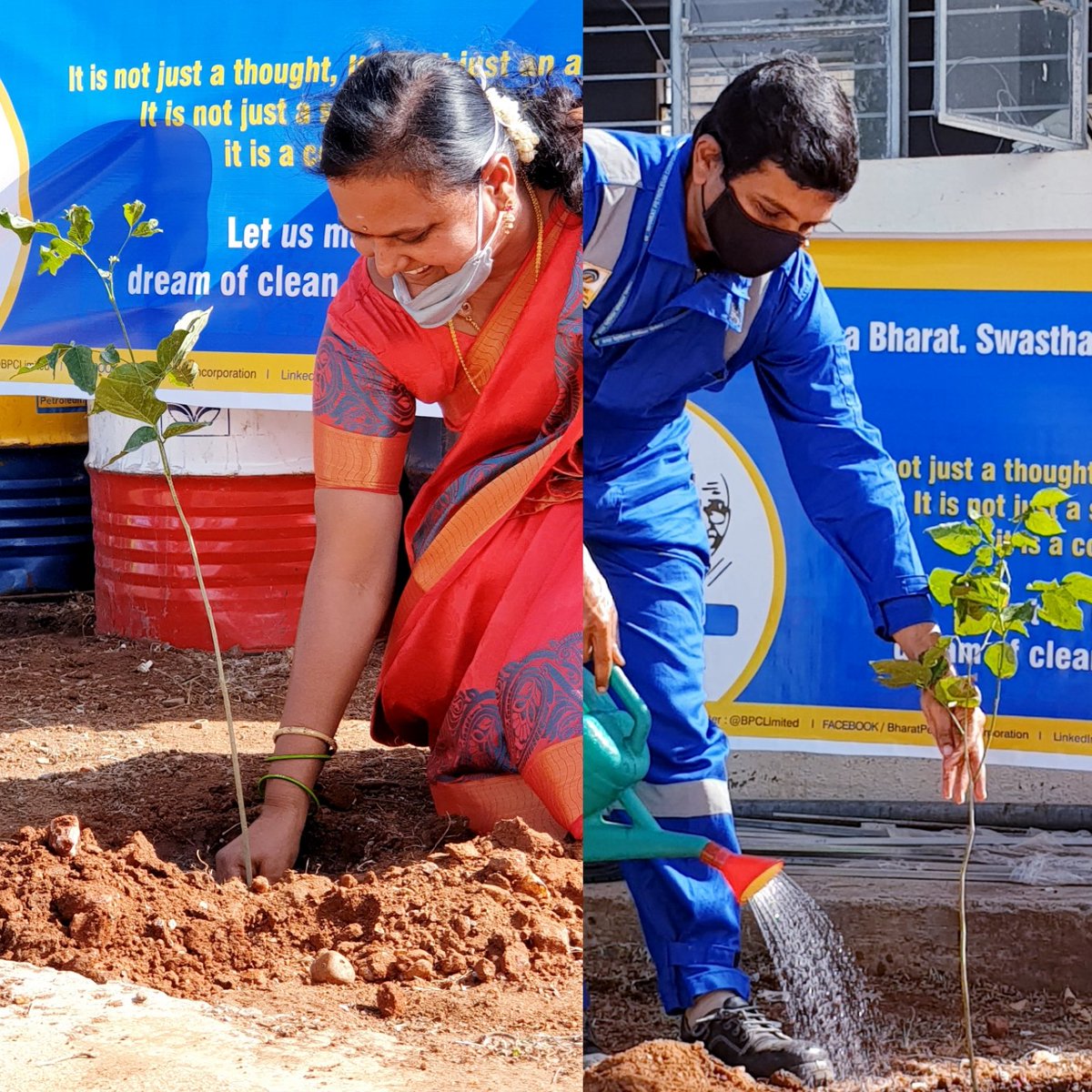 TopBpcl's tweet photo. @CbeRetailBpcl @8singhi @BPCLimited #SwachhBharat #SwachhtaPakhwada @swachhbharat Tree plantation done along with Legal Meteorology inspector Mrs Gayatri, at Irugur TOP installation https://t.co/RshU3qe3VY