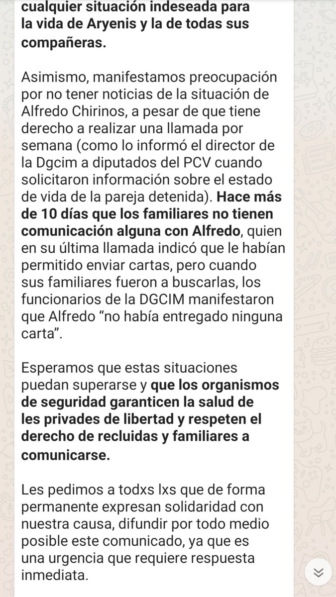 TAMARA_SUJU's tweet photo. #Venezuela. Atencion, Un comunicado d ayer d un comité chavista q tiene 2 presos (PDVSA) en #DGCIM informan q hay varias detenidas con fiebre y dolor d garganta en una d las celdas, automedicandose, q no les han hecho la prueba del Covid 19 y  no han recibido asistencia médica https://t.co/XinIHvXpg8