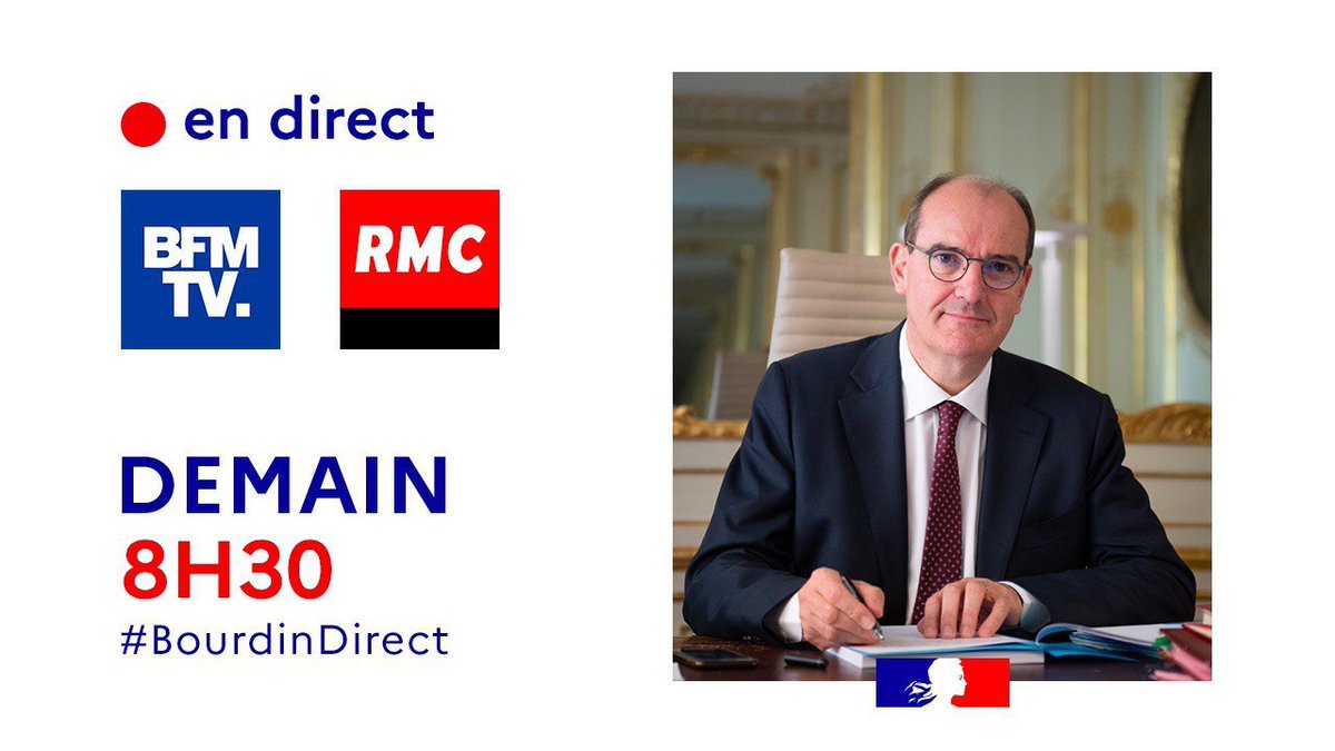 JeanCASTEX's tweet photo. Je serai demain l'invité de Jean-Jacques Bourdin, dès 8h30 sur RMC et BFMTV. https://t.co/JPa4zKCrBx