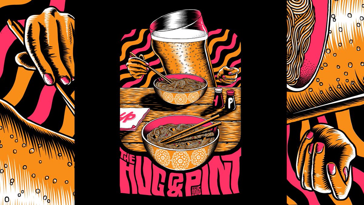 MoonshakeDesign's tweet photo. Shirt design for @thehugandpint's "Hug Yr Pals" charity fundraiser campaign. My design Available to order here at £20 - https://t.co/SwT1AO3RAY
#tshirtdesign #illustration #hugandpint #noodles #pint #hugyrpals #glasgowwomensaid #maryhillintegrationnetwork #rapecrisisscotland https://t.co/WXmn2v6wwQ
