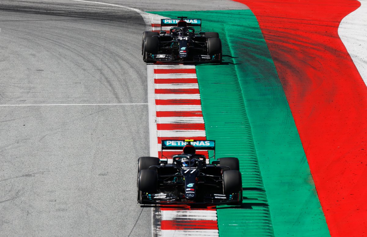 MercedesAMGF1's tweet photo. Us: Boys, please stay off the kerbs. 

The boys: https://t.co/x8nda0TWA9
