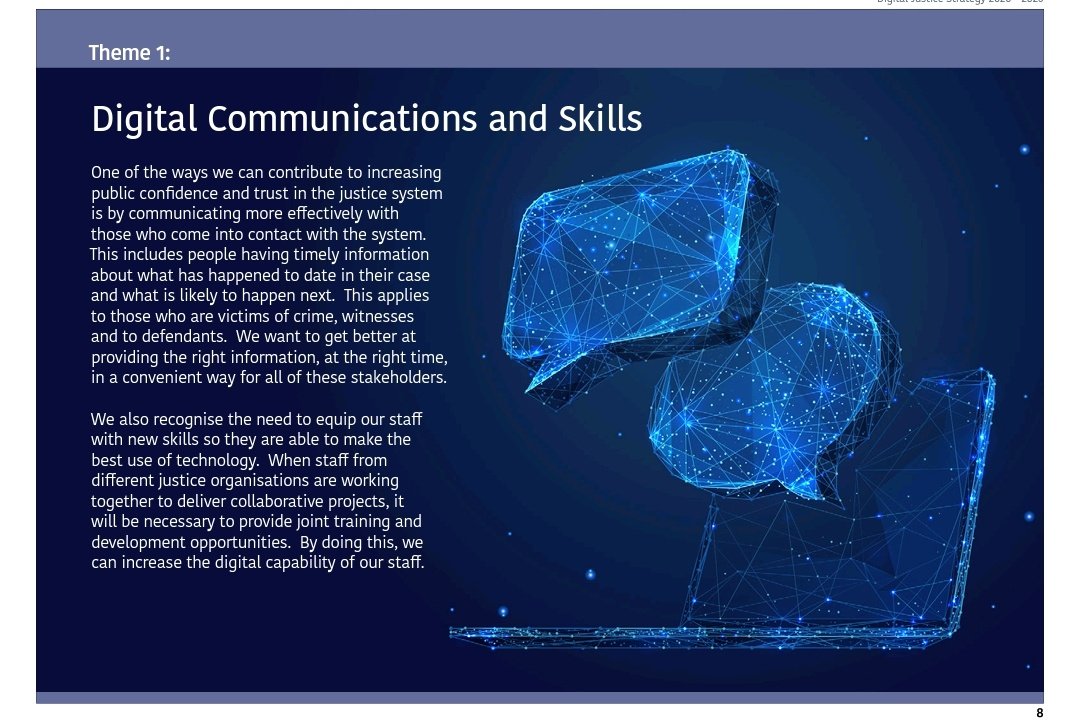 chughtae's tweet photo. https://t.co/H3yX3OjCEq › 
UK Digital Justice Strategy 2020- | Department of Justice. 

1. Digital Communication &amp; Skills 
2.  More effective Justice System 
3. Innovation 

#DigitalJustice 
#LHCBA_Legalinformatics 

@pakistan_legal @lhcba 
@courtingthelaw @AnooshayShaigan https://t.co/WMzb988oky