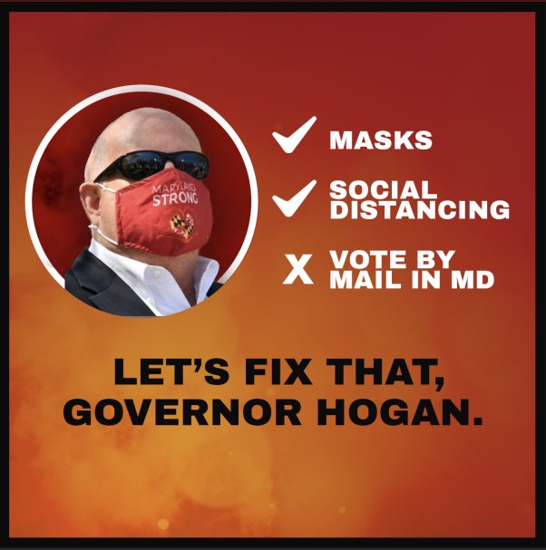 EveryoneVotesMD's tweet photo. This June’s primary made it clear that MD has to get serious about making sure all can vote safely 😷 in our elections. @GovLarryHogan, we need to…

📫Send eligible voters ballots to #VoteByMail
🏫 Open MORE polling places to give voters options
📋 Expand early voting options https://t.co/Mor6Cf38Wg