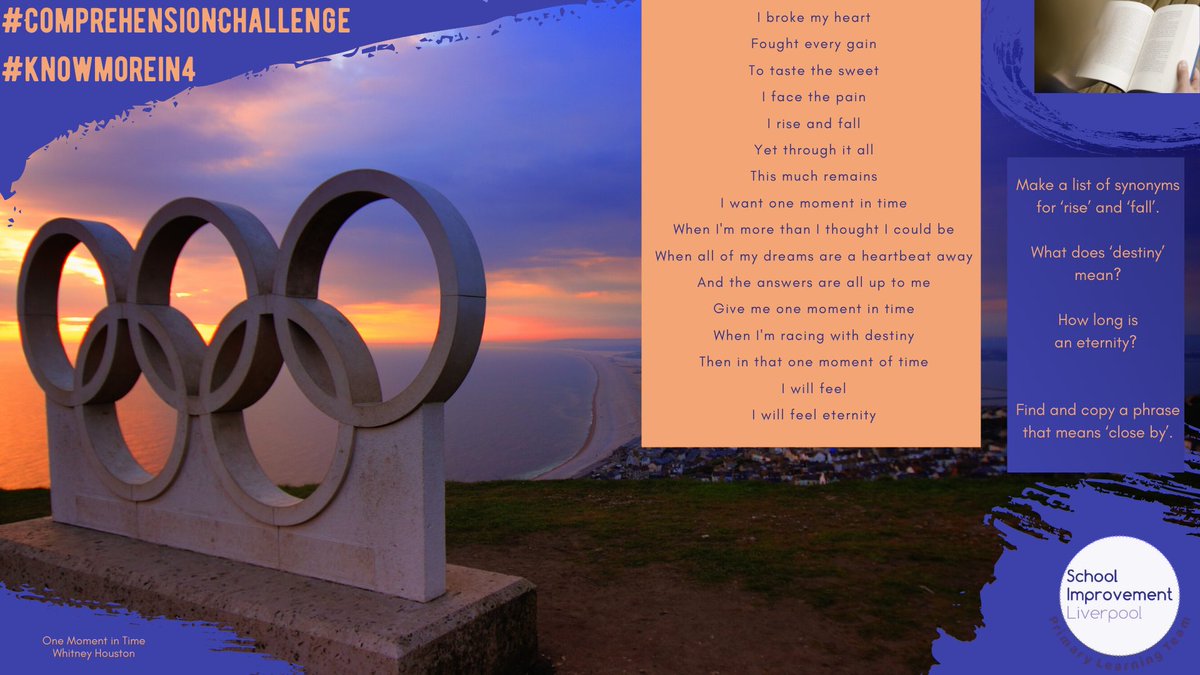 SIL_EduSupport's tweet photo. Good afternoon! #ComprehensionChallenge π today is about making the most of important moments!
Keeping #olympic like our #mathsathome Listen to this π€ from the 1988 Seoul Olympics π
https://t.co/uOpapJfaJI
#knowmorein4 #reading #homelearninguk #homelearning #recovery https://t.co/IJbrkcTddL