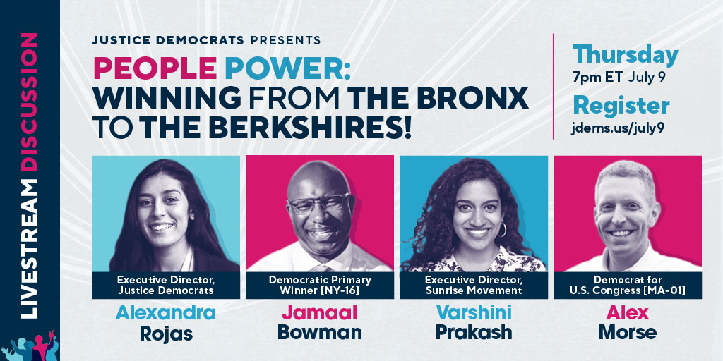 justicedems's tweet photo. It's time to usher in a new generation of leadership into our democracy.

Join @alexandrasiera, @JamaalBowmanNY, @VarshPrakash, and @AlexBMorse in a discussion about transforming the Democratic Party, delivering solutions, and our path to get there.

RSVP: https://t.co/YSnc4ble29 https://t.co/Iic0LQu23i
