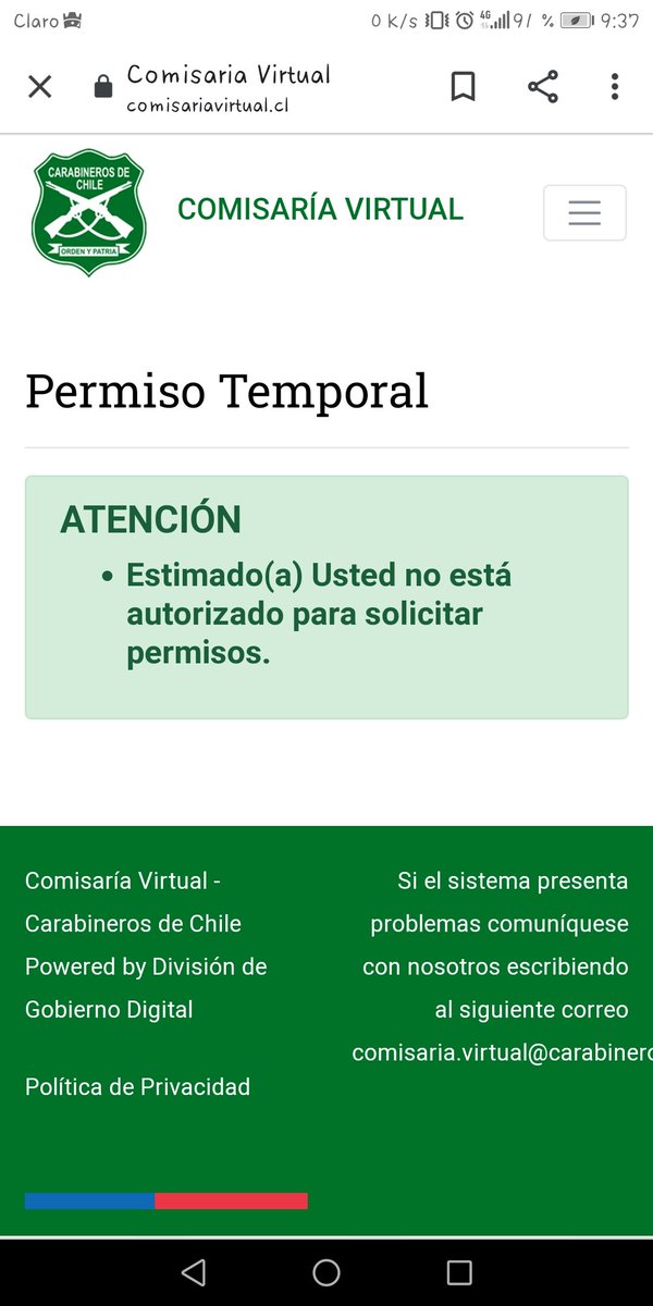 AtanFabiola's tweet photo. @Carabdechile que sucede con los permisos? Esta caída la página? https://t.co/qu6GewsYfq
