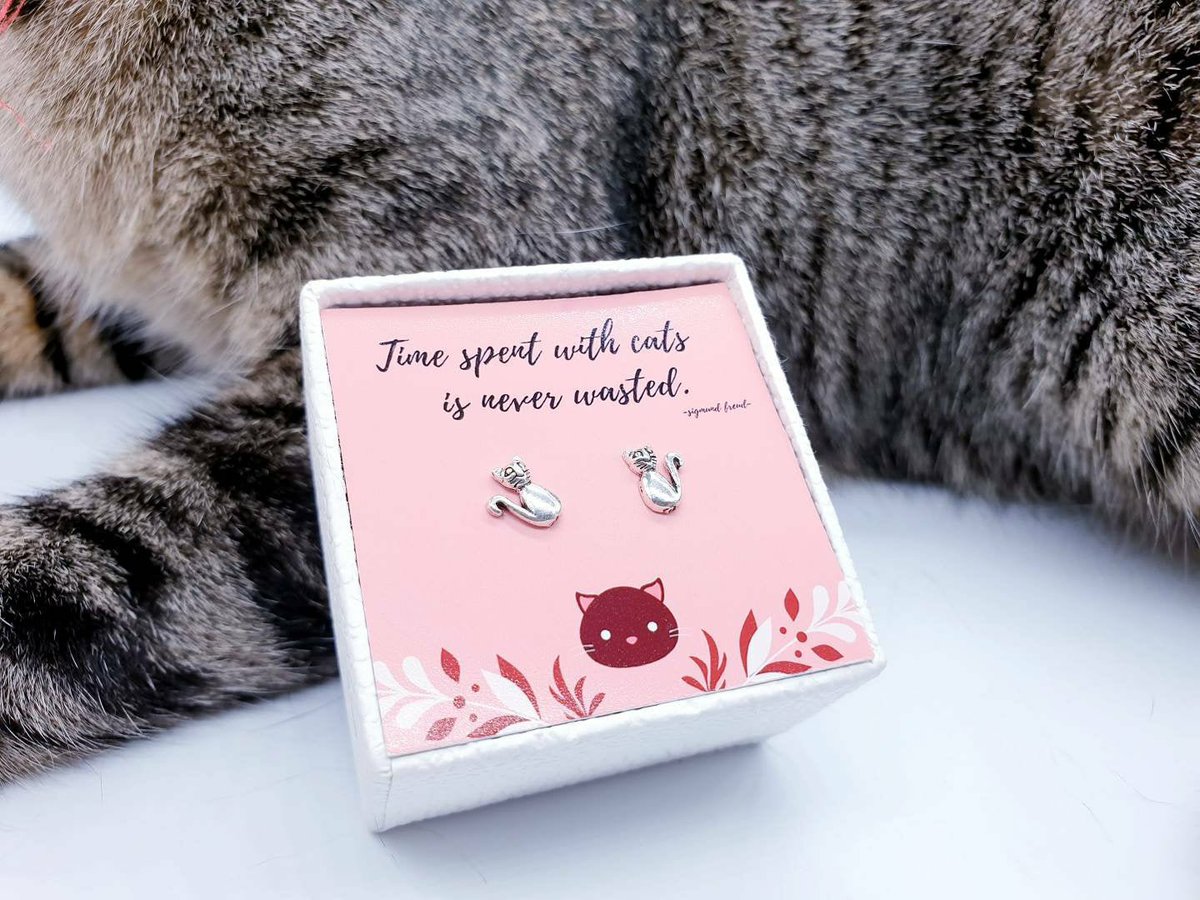 SilverHouse26's tweet photo. Crazy Cat Lady with Silver Earrings, Time Spent With Cats Is Never Wasted, Cat Mom Gifts, Cute Present For Cat Mama, Earrings With Message  #petloss #sterlingsilverstud #animals #meaningfuljewelry #etsyshop #giftboxforwomen  https://t.co/ySaPBoLGLZ https://t.co/YrTgxW6oxQ
