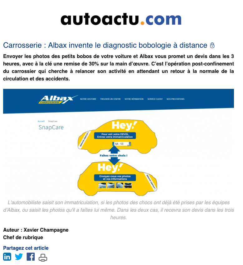 On parle de nous sur autoactu.com ! Découvrez l'article ci-dessous !

<a href="/albax_france/">Albax</a> #SnapCare #Albax #AlbaxSnapCare #Carrosserie #Carrossier #Automobile #Automotive #JournalAutomobile