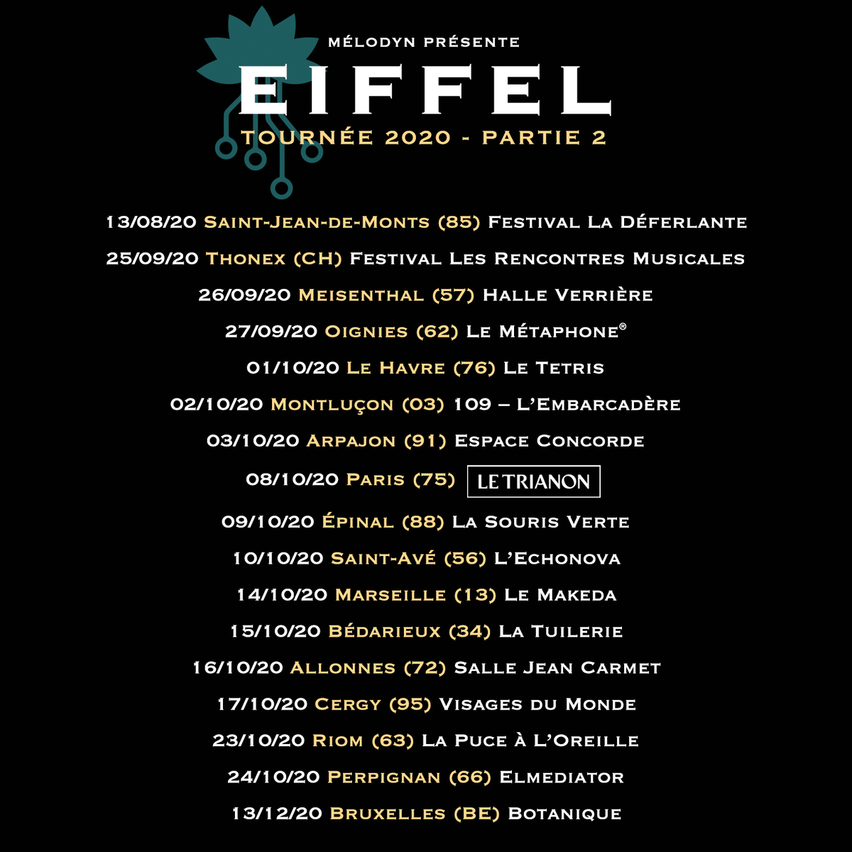 Mise à jour de la tournée #StuporMachine d'<a href="/Eiffellegroupe/">EIFFEL</a>🤞
@PiasFrance <a href="/lelabelpias/">LE LABEL</a>