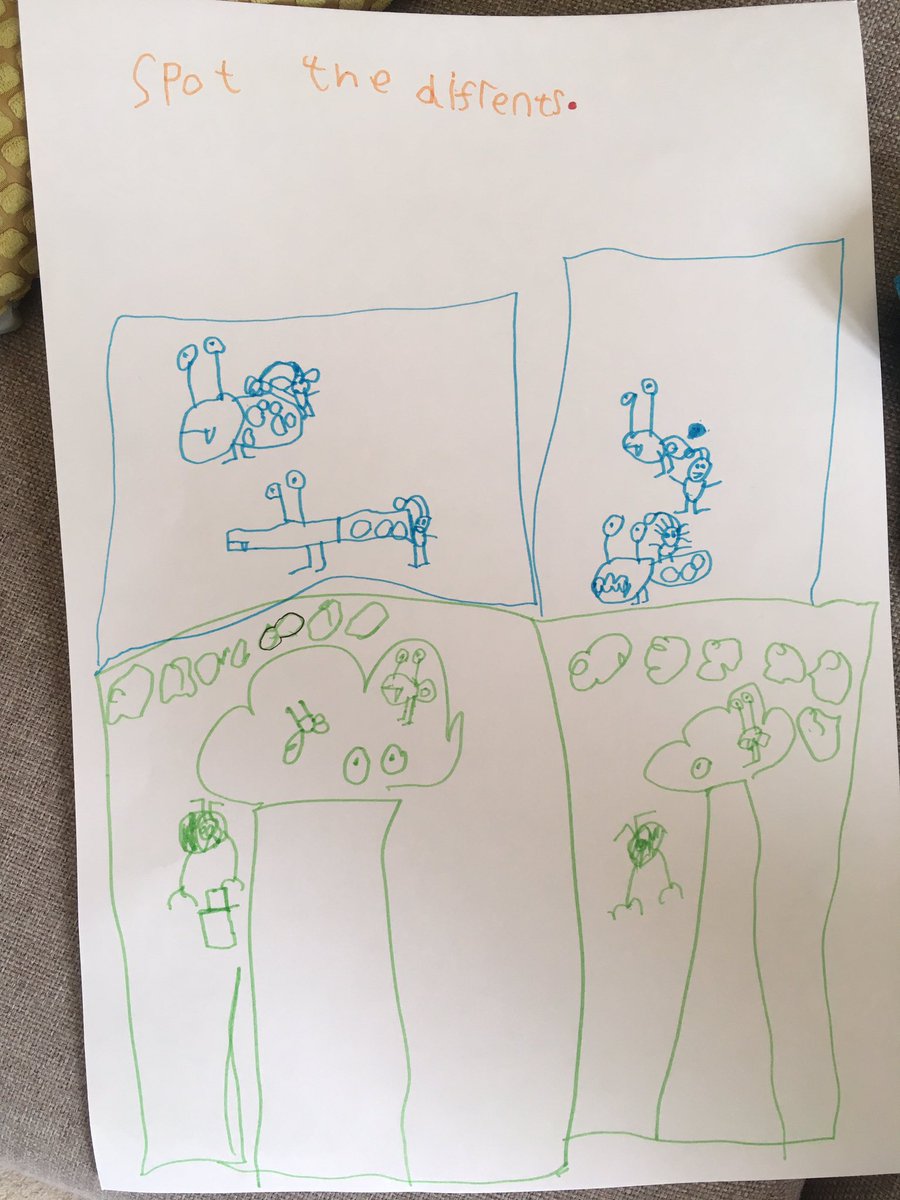 JoCookham's tweet photo. Noah has created his own Spot the difference activities today 😁 @HubbertMiss @ClivetheCrane https://t.co/InBC6YOPHS