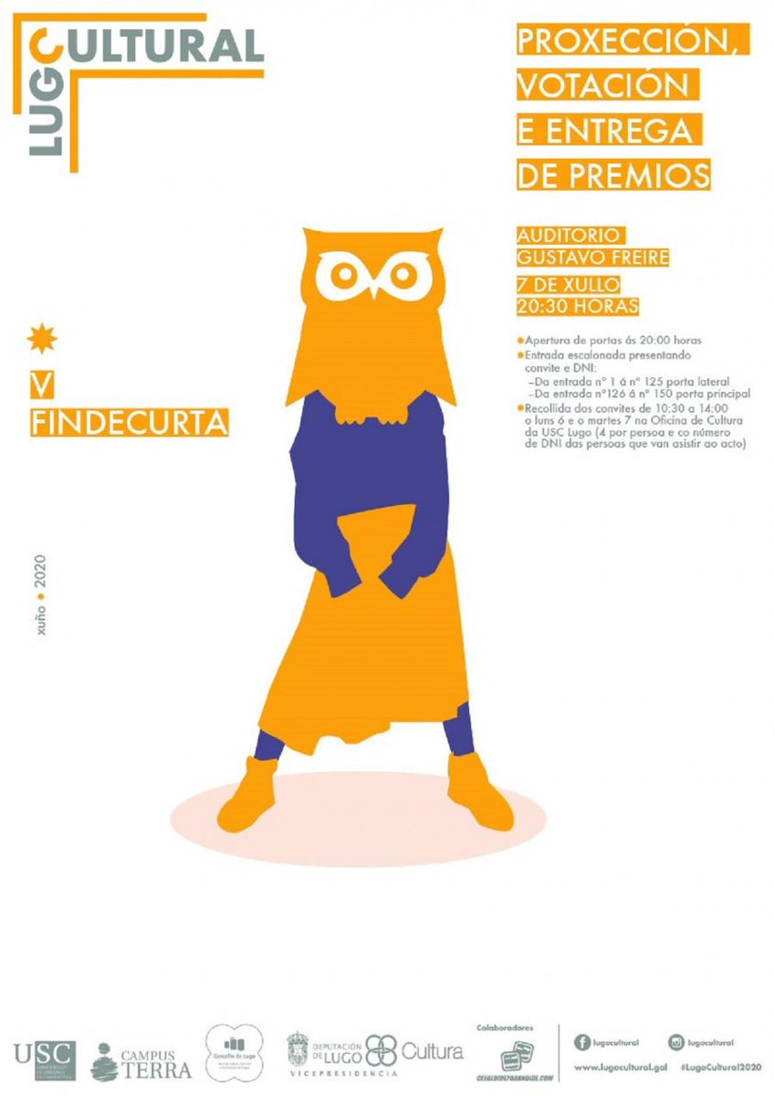 UniversidadeUSC's tweet photo. 🗓️Este martes ás 20.30 celébrase a gala de proxeccións, votacións e entrega de premios as curtas galardoadas en #FindeCurta 📽️ As invitacións poden retirarse nas oficinas de Cultura da Vicerreitoría de Coordinación do @CampusTerraUSC  ata as 14.00 👇
https://t.co/Sv2mkL0n72 https://t.co/JWtaIMOQlS
