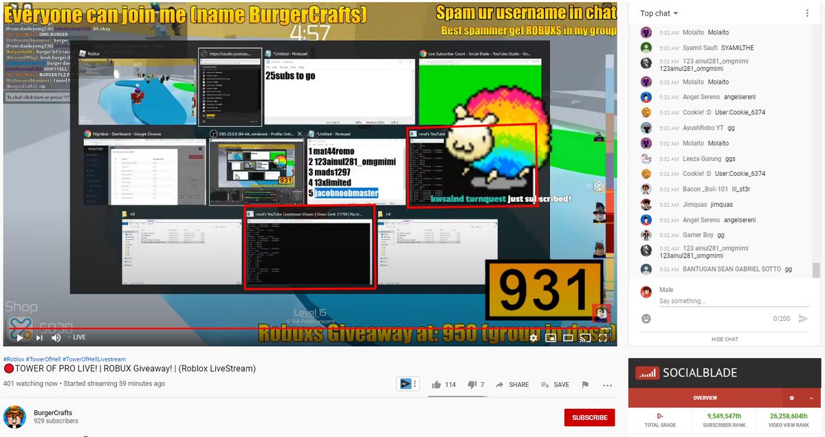Male On Twitter I Was Just Hopping Streams On Youtube Roblox Topic And I See This Guy With 931 Subscribers With 200 Watching And Barely Any Chat Activity And Then He Accidentally - roblox bots watching