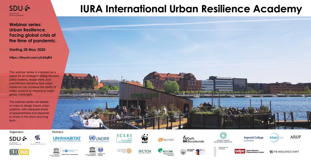Follow the IURA Webinar series, discussing what can we learn from #covid19 in designing #urbanresilience futures: lnkd.in/gunbwEm
New webinars will follow after the summer break

With <a href="/SduResilience/">UNESCO Chair on Urban Resilience at SDU</a> <a href="/Nicola_Tollin/">Nicola Tollin</a>
#resilientcities #URSummerSchool #SDU