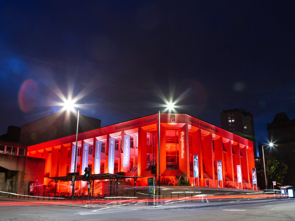 RCStweets's tweet photo. Wow, look at our Renfrew St building last night for #LightItInRed, the UK-wide campaign to shine a light on the arts and live events industries, currently on standby due to #Covid19. Great to work with @Black_Light_Ltd to show support for the arts and artists everywhere! https://t.co/nqXXFYvv8K