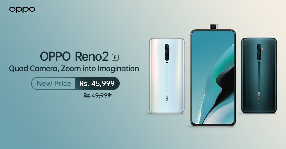 OPPOPakistan's tweet photo. #OPPOReno2f is given a new discounted price of Rs. 45,999 from previous Rs. 49,999. So with all the features, you want like 48 MP Quad Cam, 8GB Ram &amp; 128GB ROM, 4000mAh Ultra Battery don't let this #AmazingJuly surprise slip away.
Book online today: https://t.co/r33aumnRf7 https://t.co/bb9f0uusCi