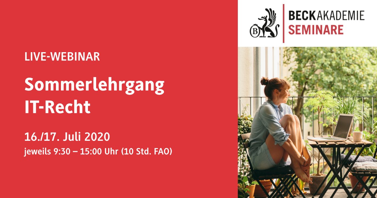 CHBeckRecht's tweet image. Fortbilden, wo Sie sich wohlfühlen! Das 2-tägige Live-Webinar vermittelt Ihnen kompakt die Systematik und Grundlagen des IT- und Provider-Vertragsrechts einschließlich E-Business-, „Common Law“- und insolvenzrechtlicher Bezüge. ch.beck.de/2Z0trYA #fao #fachanwalt #itrecht