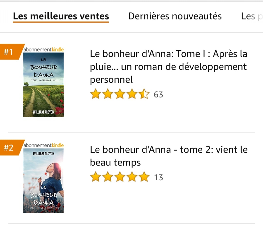 Le bonheur d'Anna Tome 1 et 2, en tête de leur categorie...
Disponible ici 👇🏻 
amzn.to/36RrnnR
#feelgood  #bonheur #developpementpersonnel #resilience #bookstagram #romanfeelgood #kindle #kindleunlimited #ebook #ebooks #romaninitiatique #histoiredefemmes
<a href="/william_alcyon/">William Alcyon</a>