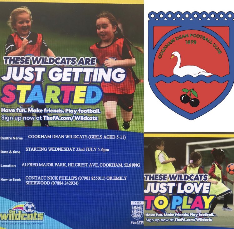 CookhamDeanFC's tweet photo. We have been given the green light to go ahead with our Wildcats sessions (socially distanced &amp; increased safety measures in place) ⚽️ see details below &amp; please share! 

Message us for the registration link! 

#wildcats #thefa #girlsfootball https://t.co/GA0ippdGx0