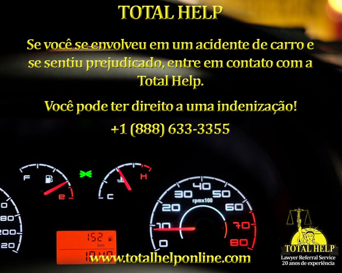 TotalHelp_Law's tweet photo. Sofreu um acidente de carro, saiba com quem contar! Você pode ter direito a uma indenização, independente do seu status imigratório!
#Direito #Advogados #TotalHelp #BrasileirosnosEua #AcidenteDeCarro #Viagem# Turismo #Trip #Advocacia #AdvogadoOnline #ConsultaAdvogado https://t.co/omwbqxzY98
